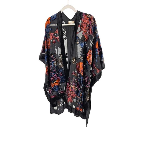 Velvet Burnout Floral Open Kimono One Size Hippie Fairy Dark Romantic Whimsigoth - Picture 1 of 7